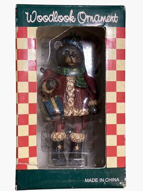 Woodlook Ornament Bear Santa With Gift and Scarf Figurine Decor